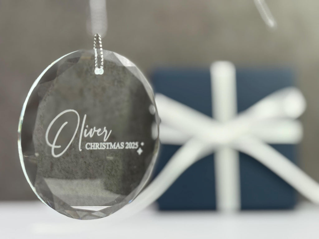 Personalized Glass Christmas Ornament with Name, Engraved Holiday Keepsake for Family, Couple, or Individual, Optional Gift Box