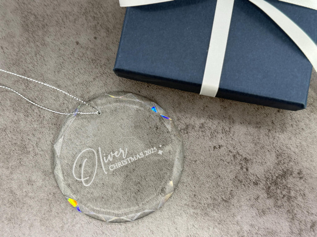 Personalized Glass Christmas Ornament with Name, Engraved Holiday Keepsake for Family, Couple, or Individual, Optional Gift Box