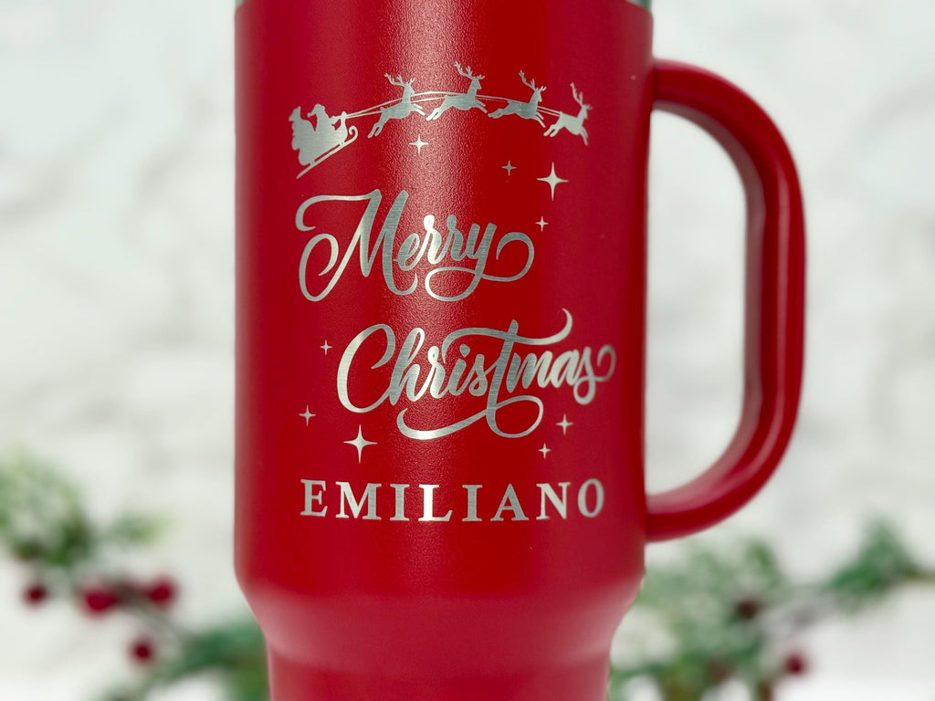 Personalized 40oz Tumbler with Handle – Custom Christmas Gift – Name Tumbler – Holiday Cup – Gift for Her – Custom Cup – Gift for Him