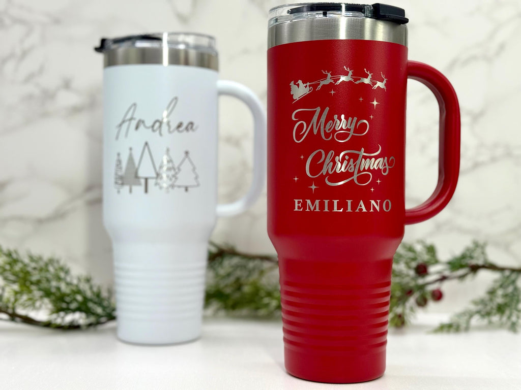 Personalized 40oz Tumbler with Handle – Custom Christmas Gift – Name Tumbler – Holiday Cup – Gift for Her – Custom Cup – Gift for Him