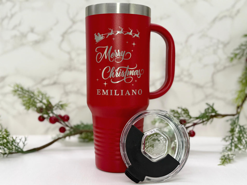 Personalized 40oz Tumbler with Handle – Custom Christmas Gift – Name Tumbler – Holiday Cup – Gift for Her – Custom Cup – Gift for Him