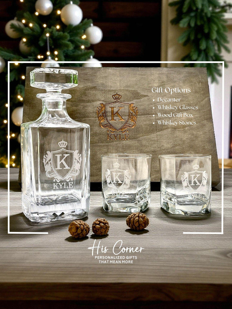 Engraved Whiskey Decanter Gift Set with Glasses – Personalized Christmas Gift for Him, Dad, Husband, or Boyfriend