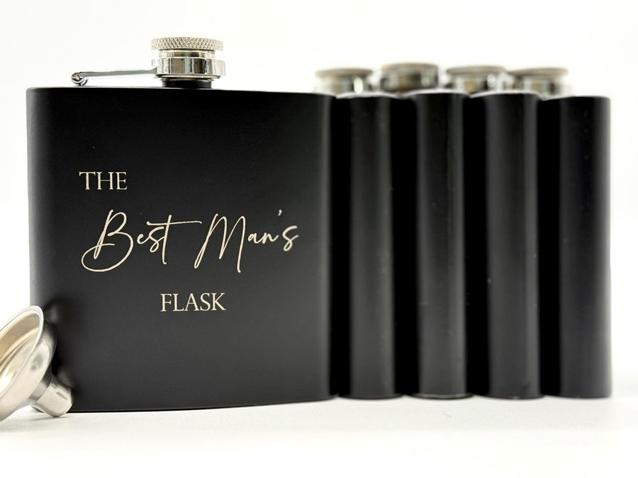 Engraved Flask for Groomsman - Black Flask - Best Man Proposal - Bachelor Party - Wedding Favors - Personalized Gifts - Hip Flask