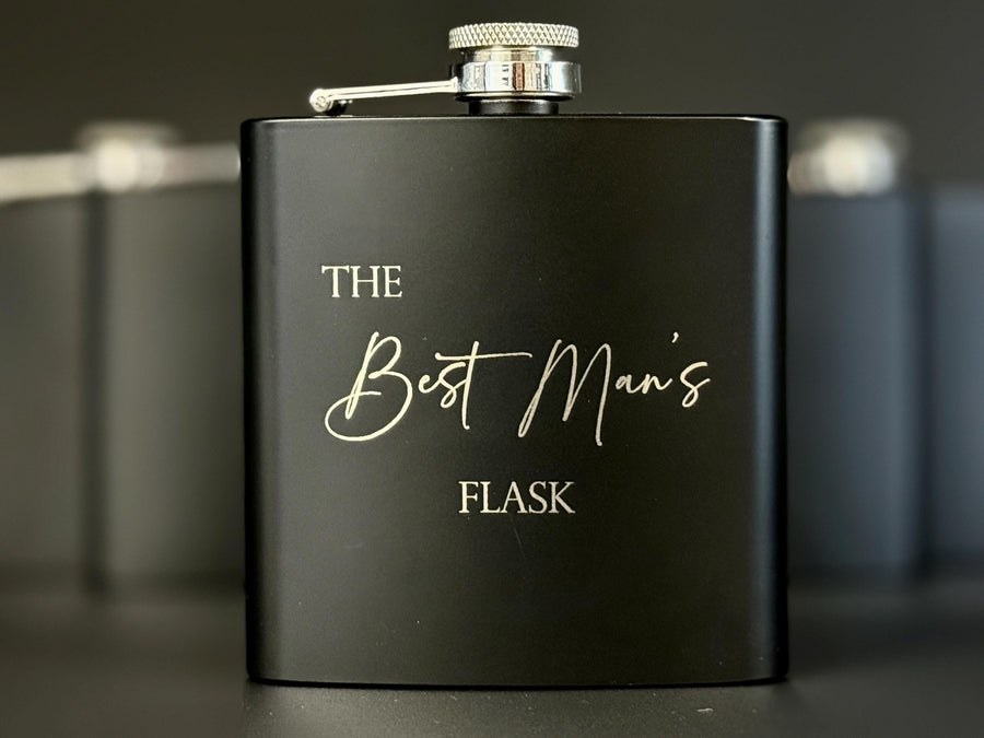 Engraved Flask for Groomsman - Black Flask - Best Man Proposal - Bachelor Party - Wedding Favors - Personalized Gifts - Hip Flask