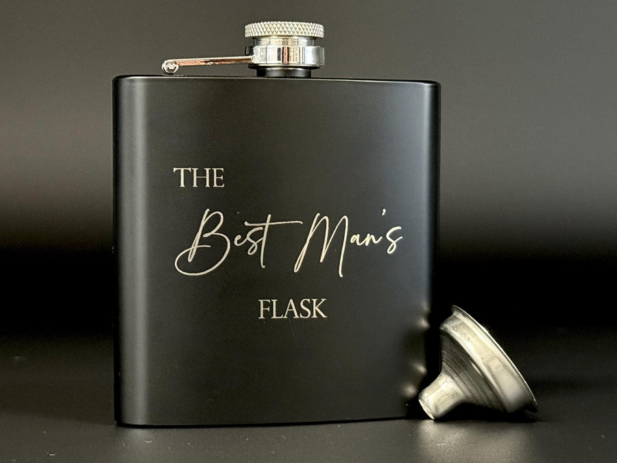 Engraved Flask for Groomsman - Black Flask - Best Man Proposal - Bachelor Party - Wedding Favors - Personalized Gifts - Hip Flask