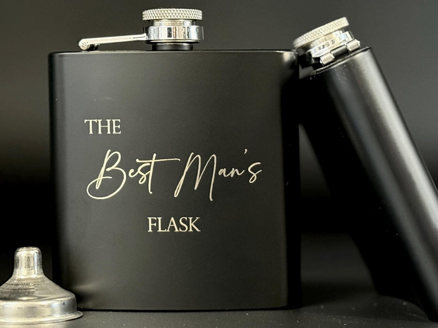 Engraved Flask for Groomsman - Black Flask - Best Man Proposal - Bachelor Party - Wedding Favors - Personalized Gifts - Hip Flask