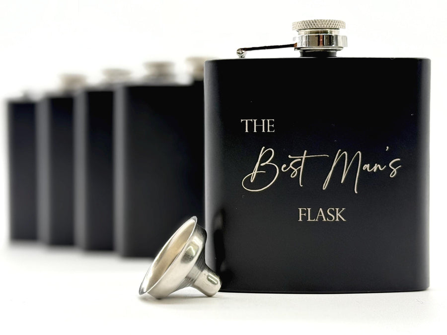 Engraved Flask for Groomsman - Black Flask - Best Man Proposal - Bachelor Party - Wedding Favors - Personalized Gifts - Hip Flask