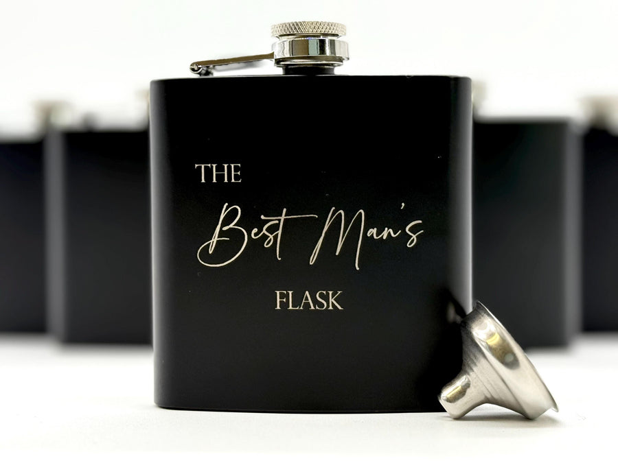 Engraved Flask for Groomsman - Black Flask - Best Man Proposal - Bachelor Party - Wedding Favors - Personalized Gifts - Hip Flask