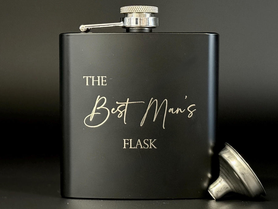 Engraved Flask for Groomsman - Black Flask - Best Man Proposal - Bachelor Party - Wedding Favors - Personalized Gifts - Hip Flask