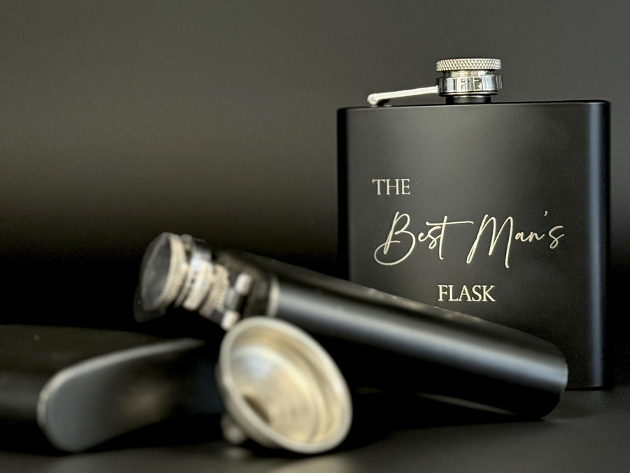 Engraved Flask for Groomsman - Black Flask - Best Man Proposal - Bachelor Party - Wedding Favors - Personalized Gifts - Hip Flask
