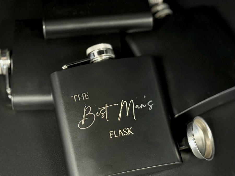 Engraved Flask for Groomsman - Black Flask - Best Man Proposal - Bachelor Party - Wedding Favors - Personalized Gifts - Hip Flask