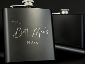 Engraved Flask for Groomsman - Black Flask - Best Man Proposal - Bachelor Party - Wedding Favors - Personalized Gifts - Hip Flask