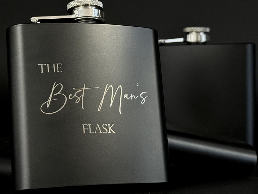 Engraved Flask for Groomsman - Black Flask - Best Man Proposal - Bachelor Party - Wedding Favors - Personalized Gifts - Hip Flask