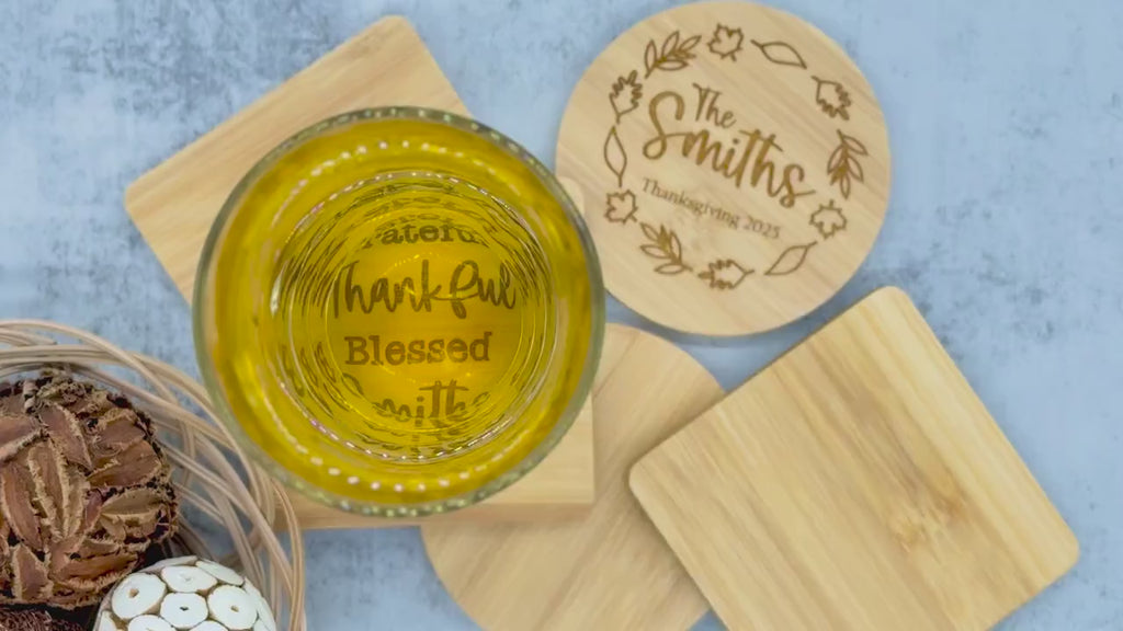 Personalized Thanksgiving Bamboo Coaster - Bamboo Coaster - Thanksgiving Gifts - Fall Decor - Thanksgiving Coaster - Personalized Gifts