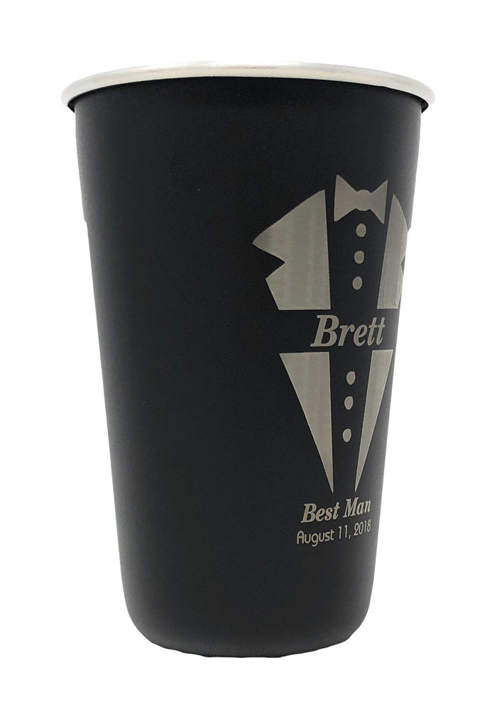 Groomsmen Gift - Personalized Black Stainless Steel Pint Glass Cup - custom engraved pint glass, bachelor party gift, wedding party gifts