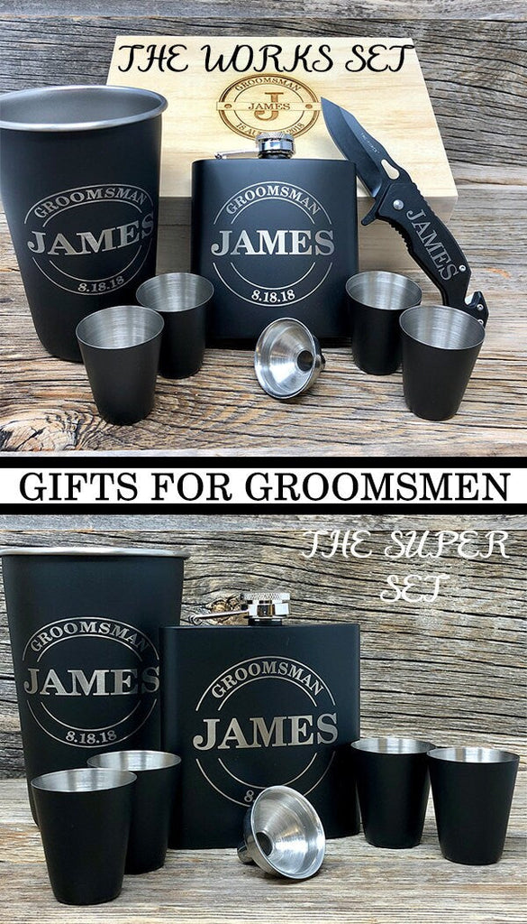 Groomsmen Gift Ideas, Engraved Groomsmen Gifts, Personalized Groomsman Flask Set, Unique Gifts for Wedding Party, Bridal Party Gift Ideas