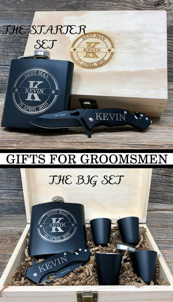 Personalized Flask Set, Groomsmen Gift, Groomsman Flask, Custom Gifts for Groomsmen, Engraved Flask, Hip Flask Set, Monogram Flask Gift Set