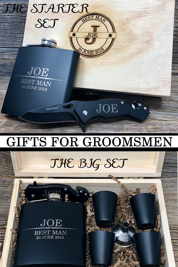 Groomsmen Gift - Groomsmen Gift Box - Flask - Groomsman Box - Personalize Flask - Groomsmen Knife - Pocket Knife - Knife - Groomsman Gift