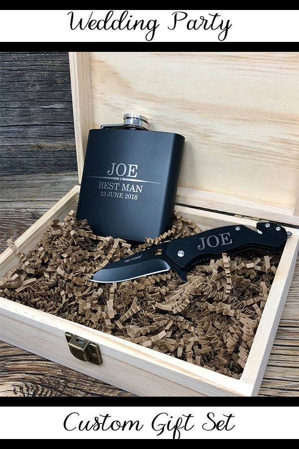 Groomsmen Gift - Groomsmen Gift Box - Flask - Groomsman Box - Personalize Flask - Groomsmen Knife - Pocket Knife - Knife - Groomsman Gift