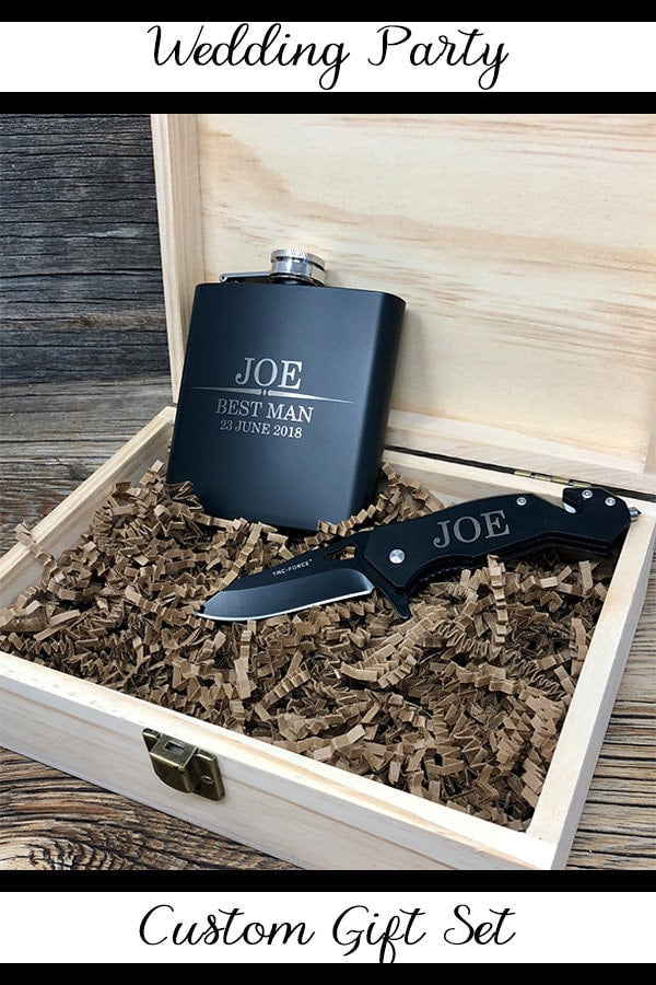 Pocket Knife - Groomsmen Gift Box - Groomsmen Gift - Flask - Groomsman Box - Personalize Flask - Groomsmen Knife - Knife - Groomsman Gift