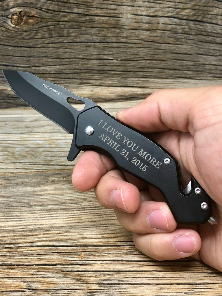 I love you more, engraved pocket knife, gift for boyfriend, anniversary gift, wedding gift from bride, gift from wife, gift for groom