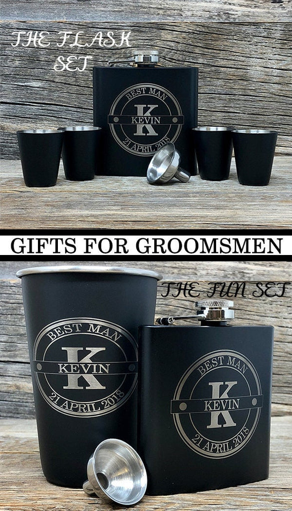 Personalized Flask Set, Groomsmen Gift, Groomsman Flask, Custom Gifts for Groomsmen, Engraved Flask, Hip Flask Set, Monogram Flask Gift Set