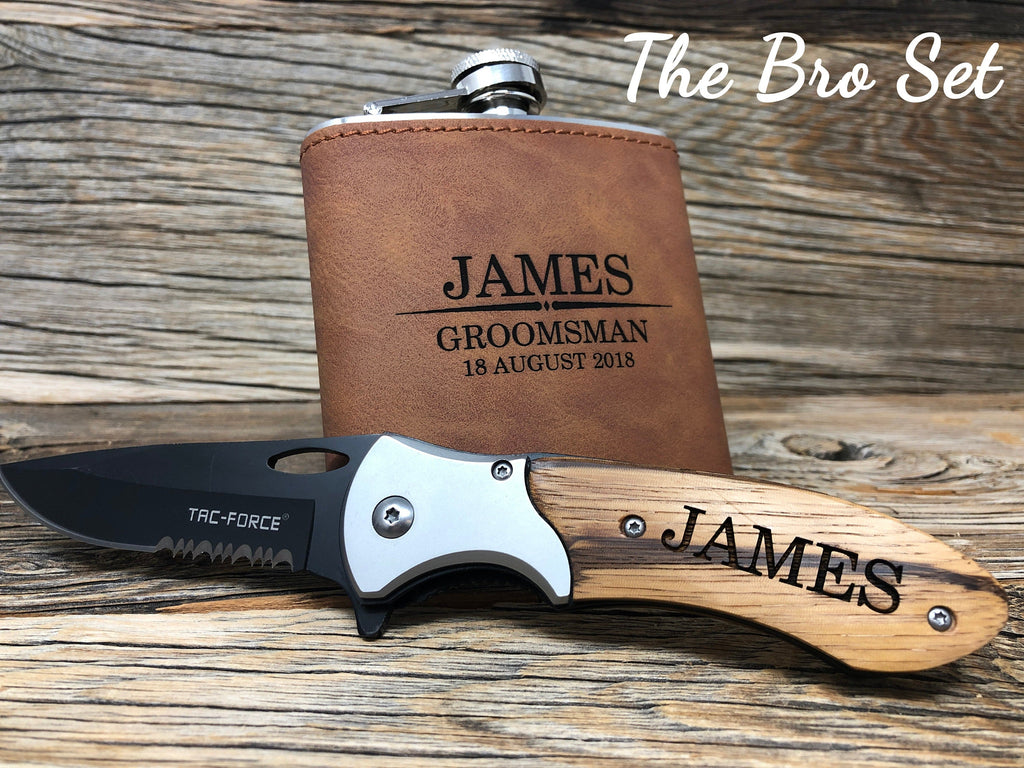 Groomsmen Flask Set, Groomsmen Gift, Groomsman Leather Flask, Creative Gifts for Groomsmen, Engraved Flask, Hip Flask Set, Knife Flask Set