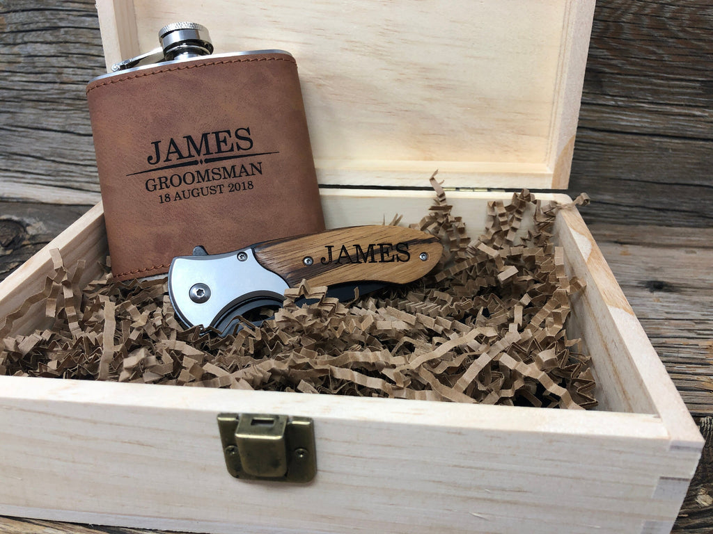 Groomsmen Gift Set, Groomsmen Gift, Groomsmen Gifts, Flask Groomsmen Flask, Flask for Men, Flask for Women, Knife, Personalized Pocket Knife