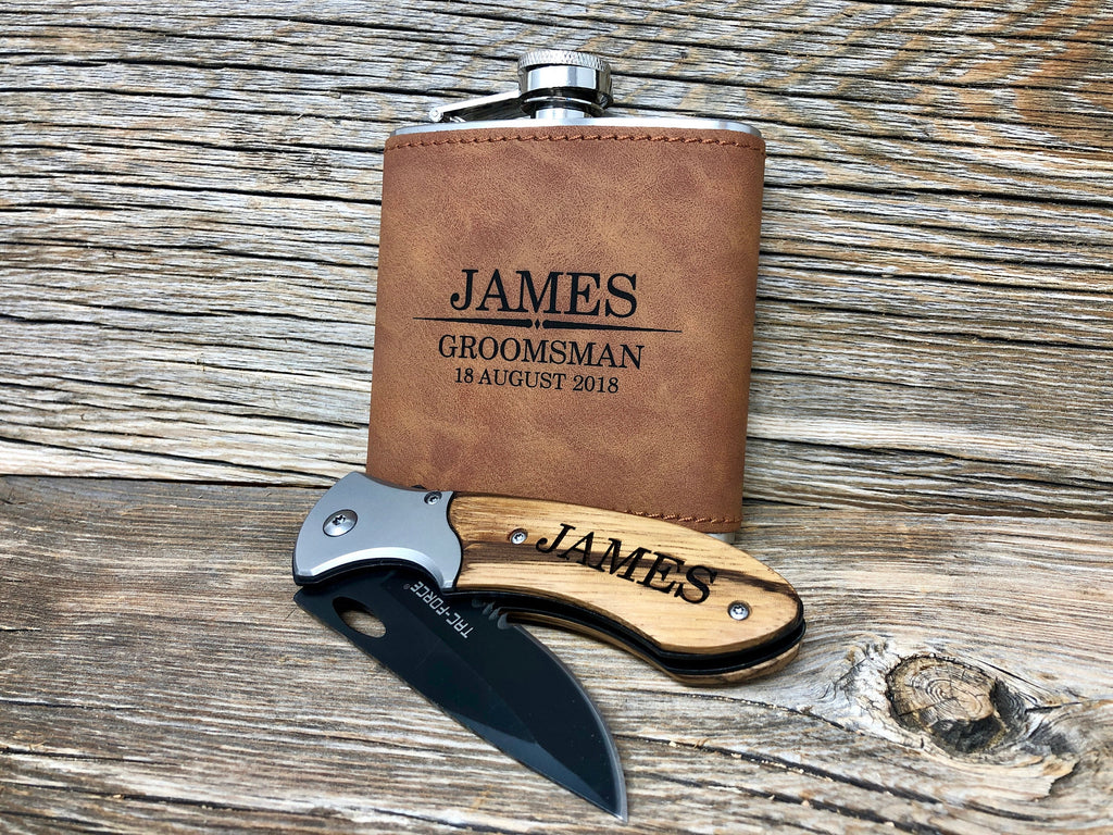 Groomsmen Gift Set, Groomsmen Gift, Groomsmen Gifts, Flask Groomsmen Flask, Flask for Men, Flask for Women, Knife, Personalized Pocket Knife