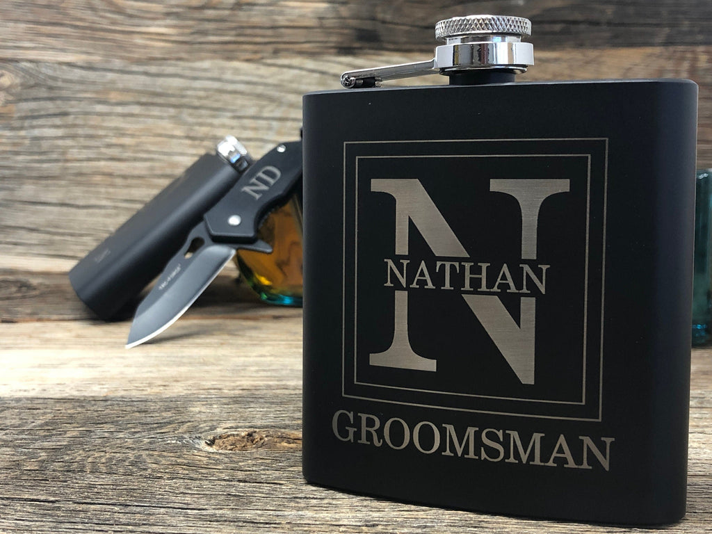 Groomsmen Gift, Groomsmen Proposal, Wedding Party Gift, Groomsmen Gift Box, Groomsmen Gift Set, Personalize Flask for Best Man, Pocket Knife