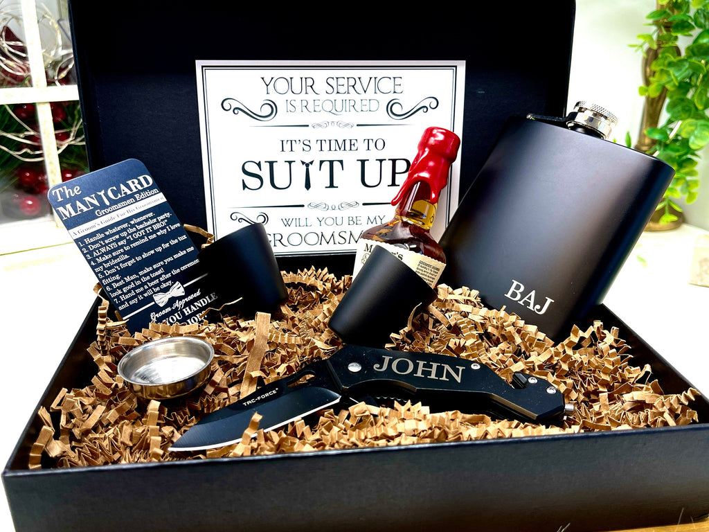 Groomsmen Proposal Gift Box, Groomsmen Gift, Groomsmen Gift Box, Groomsman Gift, Groomsman Gift Box Set, Pocket Knife, Groomsman Flask Gift