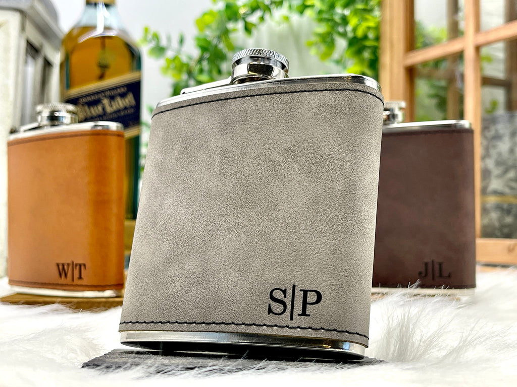 Engraved Leather Wrapped Personalized Flasks Groomsmen Gift for Him