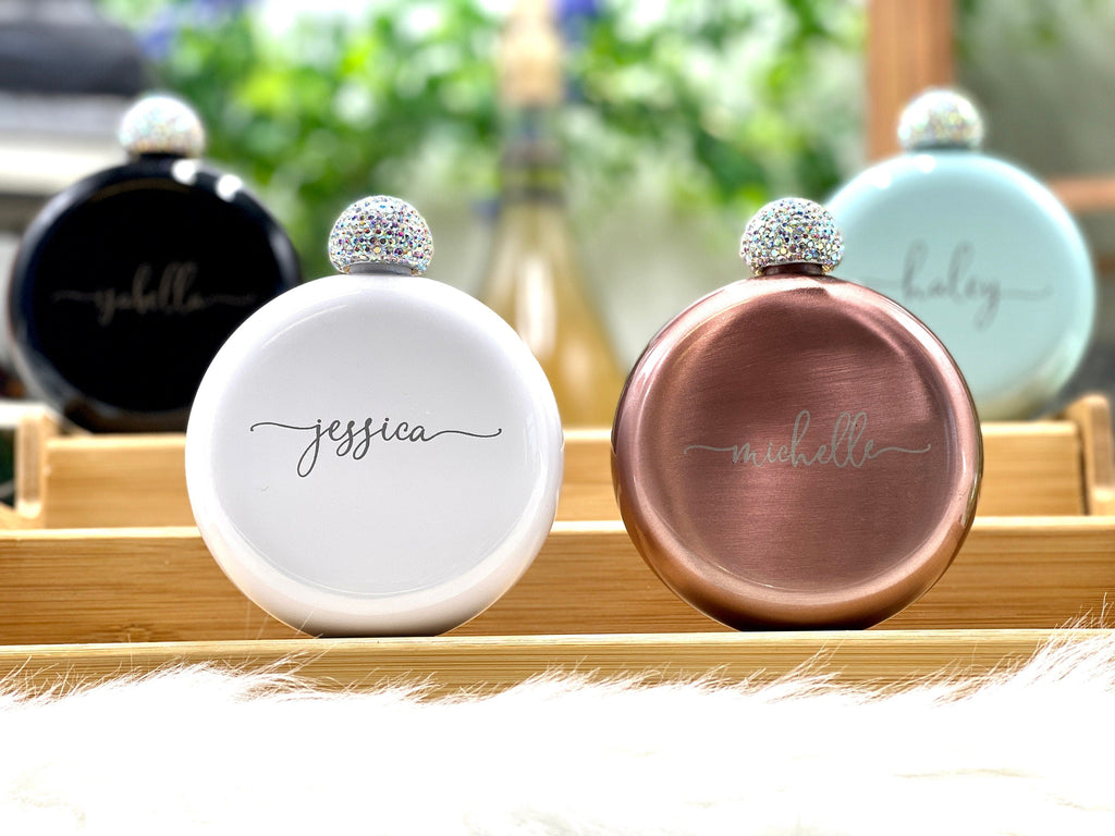 Engraved Women's Flask - Personalized Flask for Bachelorette Party, Bridesmaid Gifts, Maid of Honor Gift, Bridesmaid Proposal Gift for Women