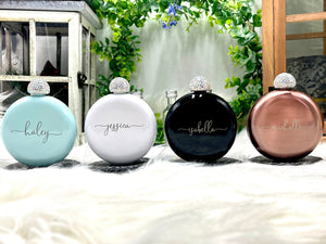 Personalized Round Flasks with Rhinestone Lid for Bridesmaid Gifts