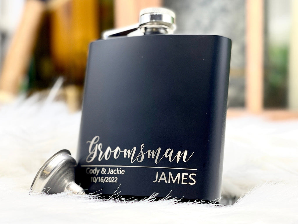 Engraved Gifts for Groomsmen and Best Man 6oz. Hip Flasks and Funnel