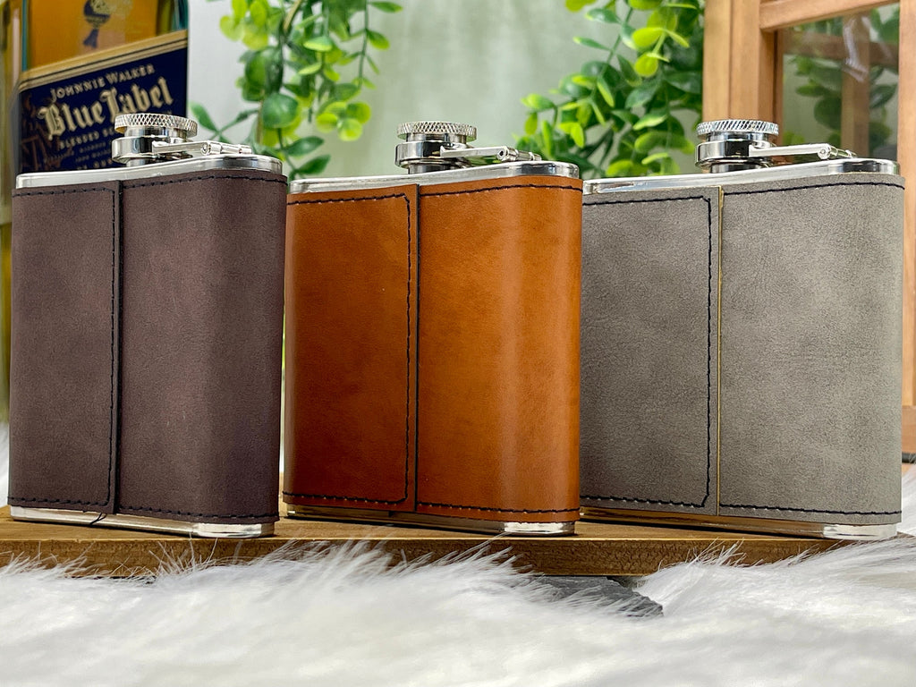 Engraved Leather Wrapped Personalized Flasks Groomsmen Gift for Him