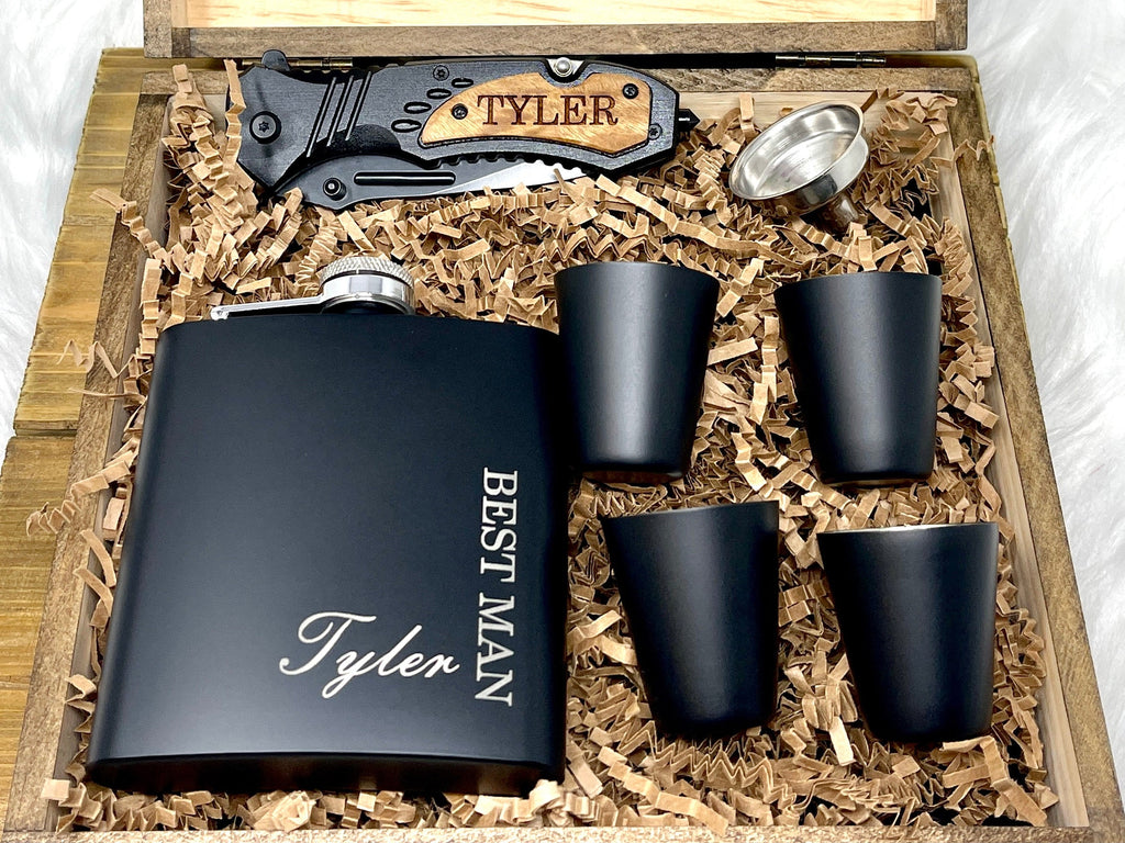 Personalized Groomsmen Proposal Gifts - Create your own Groomsmen Gifts with an Engraved Gift Box, Flask, Knife, and more!