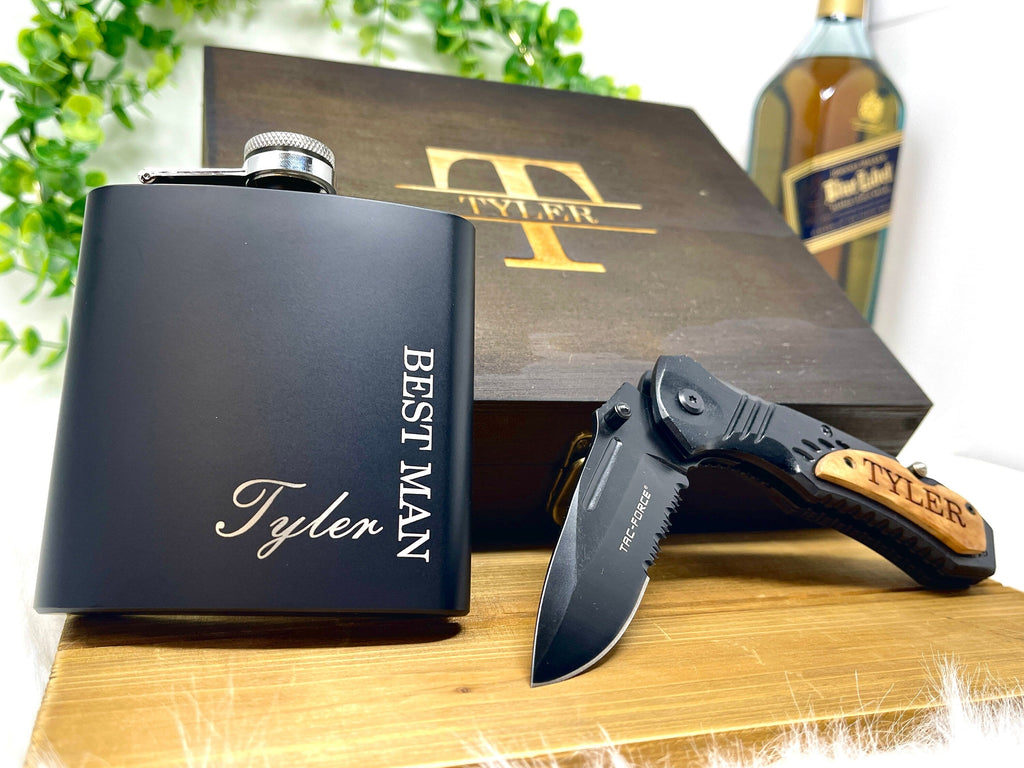 Personalized Groomsmen Proposal Gifts - Create your own Groomsmen Gifts with an Engraved Gift Box, Flask, Knife, and more!