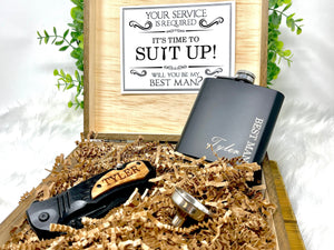 Personalized Groomsmen Proposal Gifts - Create your own Groomsmen Gifts with an Engraved Gift Box, Flask, Knife, and more!