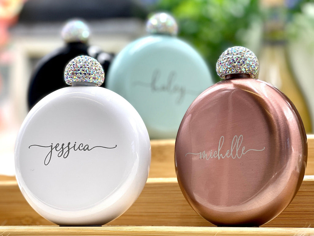 Engraved Women's Flask - Personalized Flask for Bachelorette Party, Bridesmaid Gifts, Maid of Honor Gift, Bridesmaid Proposal Gift for Women