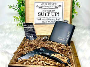 Personalized Groomsmen Proposal Gifts - Create your own Groomsmen Gifts with an Engraved Gift Box, Flask, Knife, and more!