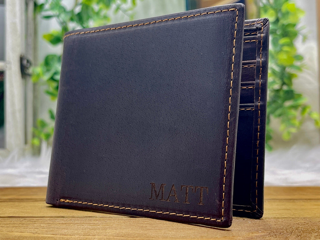 Anniversary Gift for Him Boyfriend Personalized Leather Wallet with Engraved Name