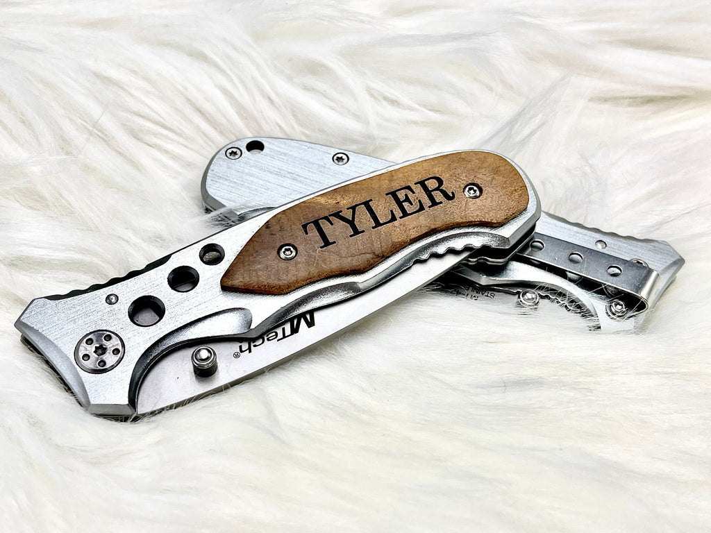 Gift Set for Boyfriend with Engraved Wallet and Personalized Pocket Knife
