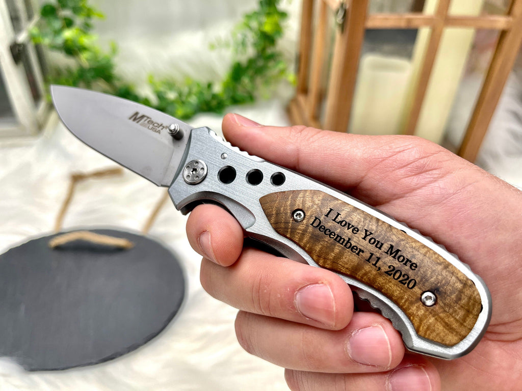 Personalized Gift Pocket Knife for Husband Anniversary I Love You More Present