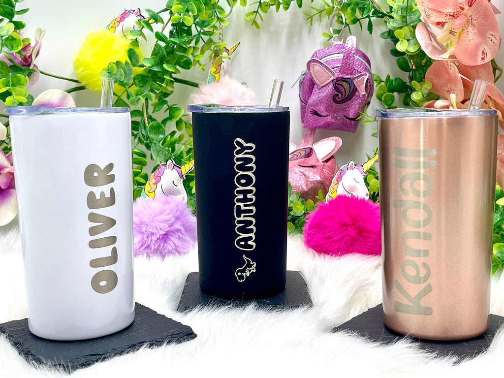 Personalized Flower Girl Gift 12 oz Skinny Tumbler with Straw and Lid