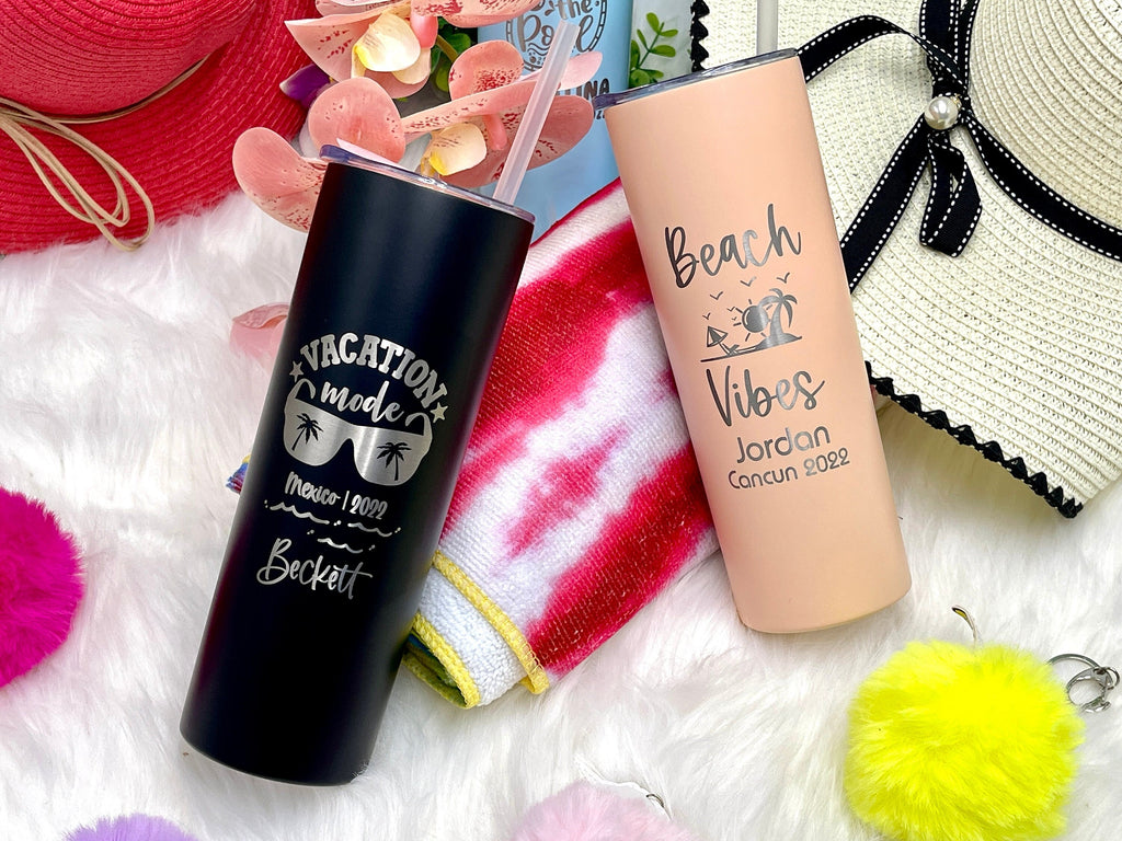 Engraved Family Trip Skinny Tumblers for Kids and Parents Vacation Getaway