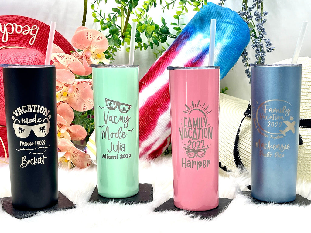 Personalized Family Vacation Stainless Steel Double Wall 20 Ounce Tumbler for Beach