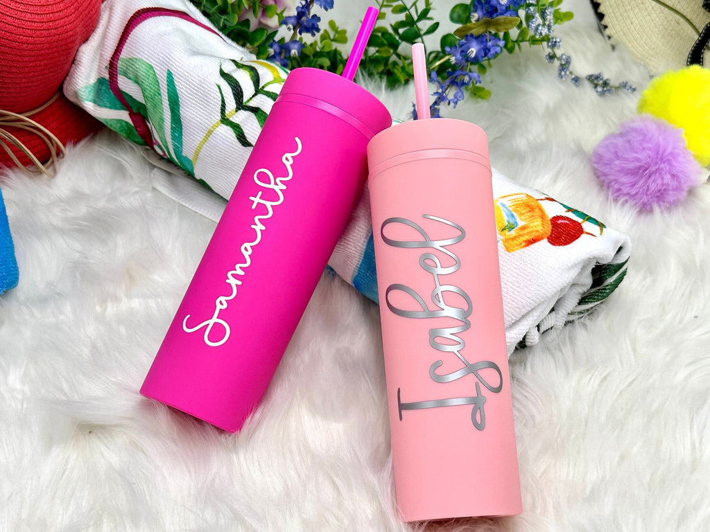 Personalized Acrylic Skinny Tumbler with Lid and Straw Gift for Bridesmaid Vacation Getaway