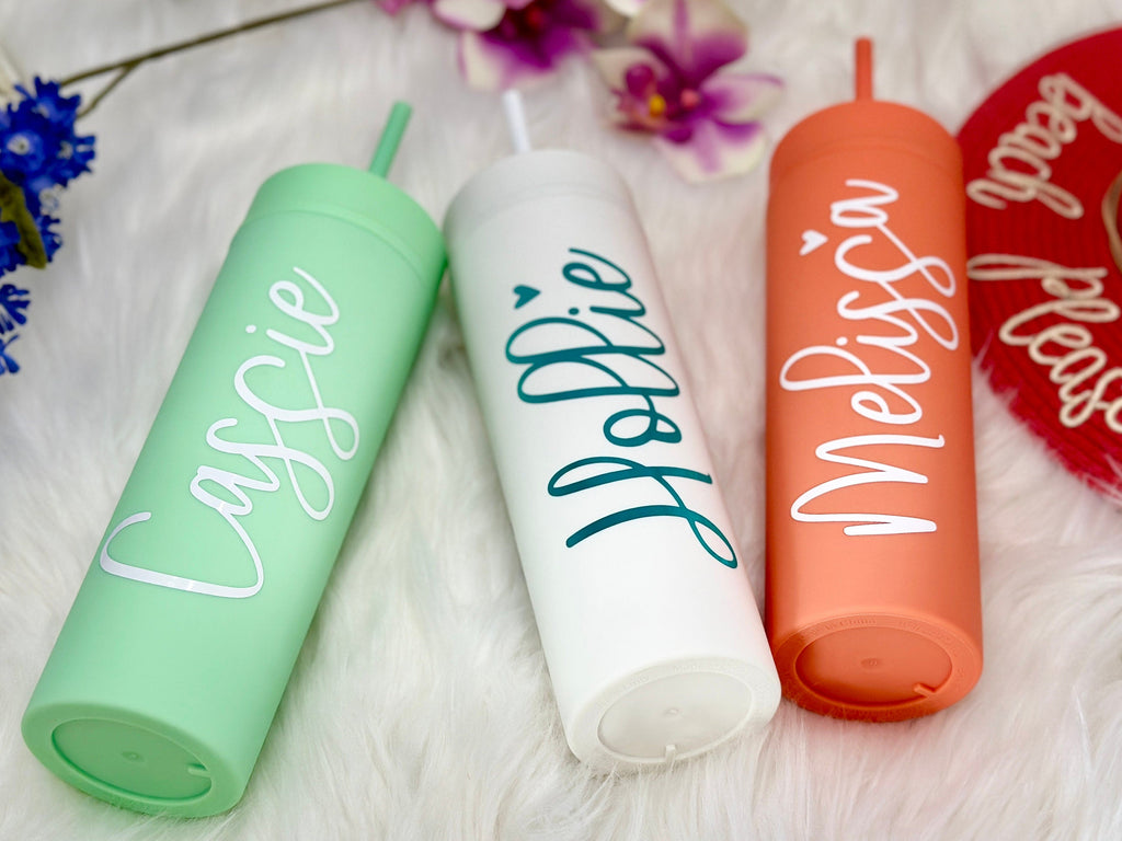 Personalized BRIDESMAID TUMBLERS with Lid and Matching Colored Straw for Bridesmaid Gifts