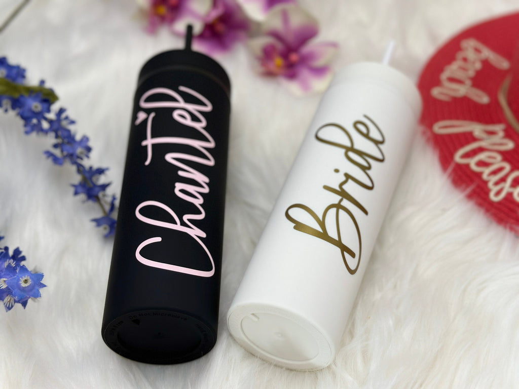 Personalized BRIDESMAID TUMBLERS with Lid and Matching Colored Straw for Bridesmaid Gifts